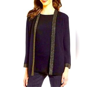 $408 Eileen Fisher Merino Bronze Gold Black Shimmer Simple Cardigan sweater L